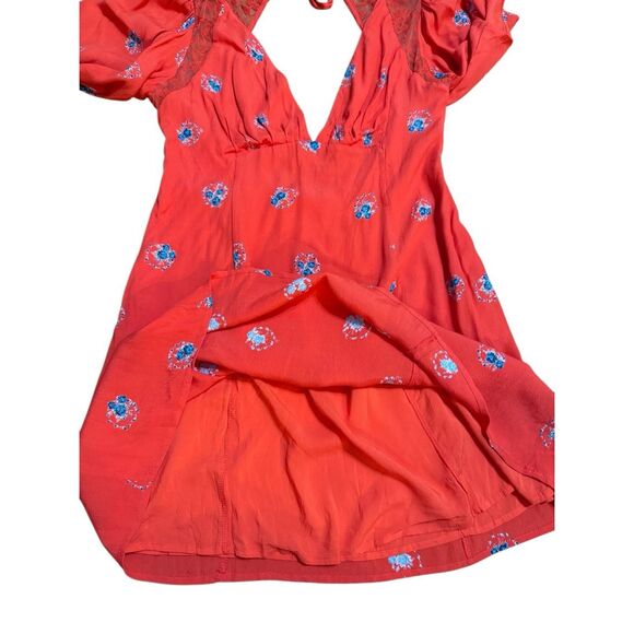 🌺NEW Free People Mockingbird Coral Red Floral Print Backless Mini Dress Sz 6 - Picture 10 of 14